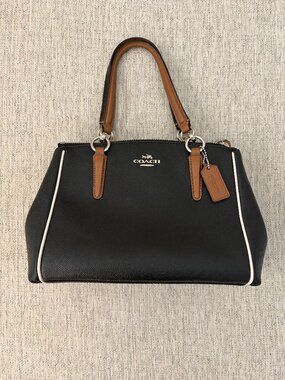 Coach Mini Christie Carryall Black w/White Trim Brown Straps F57487